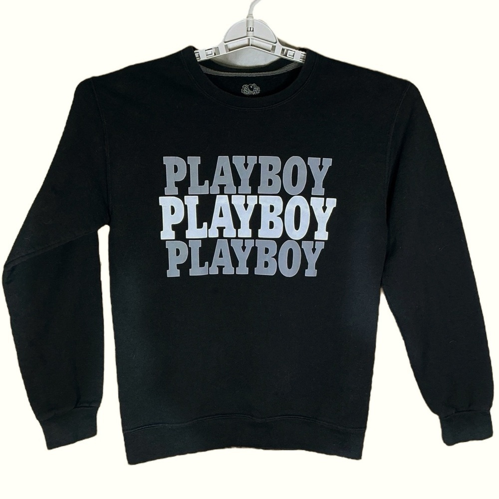 Playboy Sweatshirt Women Crew Neck Long Sleeve Black Gray White Logo Size Small - Picture 16 of 16